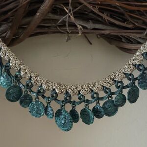 Elegant Silver and Green Coin Necklace